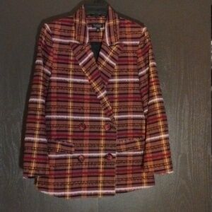 Topshop Multicolor Plaid Double-Breasted Blazer